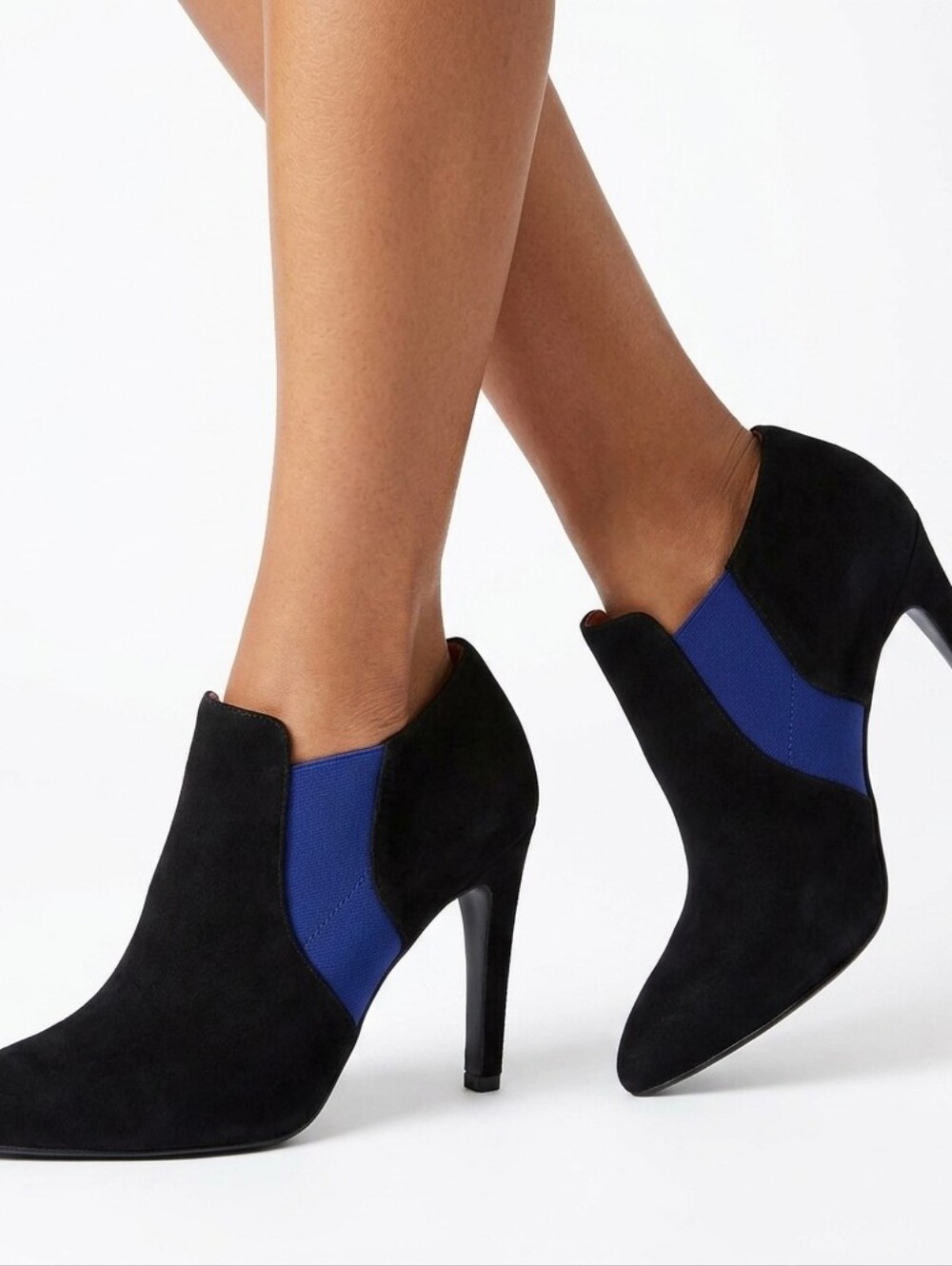 Via Spiga Blaire Black Suede Blue Accent Stiletto Pointed Toe Ankle Booties Heel